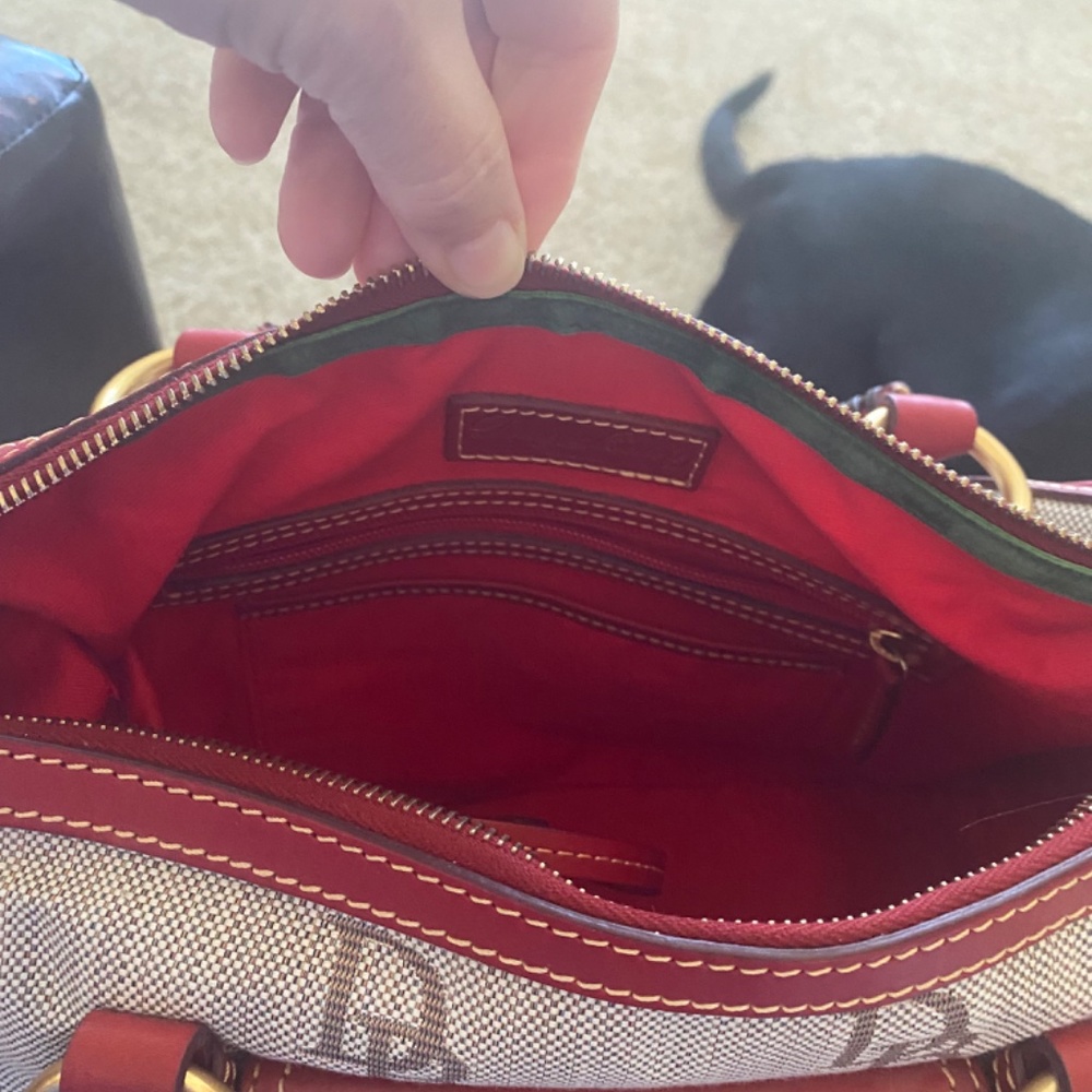 Dooney & Bourke jacquard logo Florentine signature canvas satchel red trim new - Picture 3 of 6